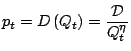 $\displaystyle p_{t}=D\left( Q_{t}\right) =\frac{\mathcal{D}}{Q_{t}^{\eta}}
$